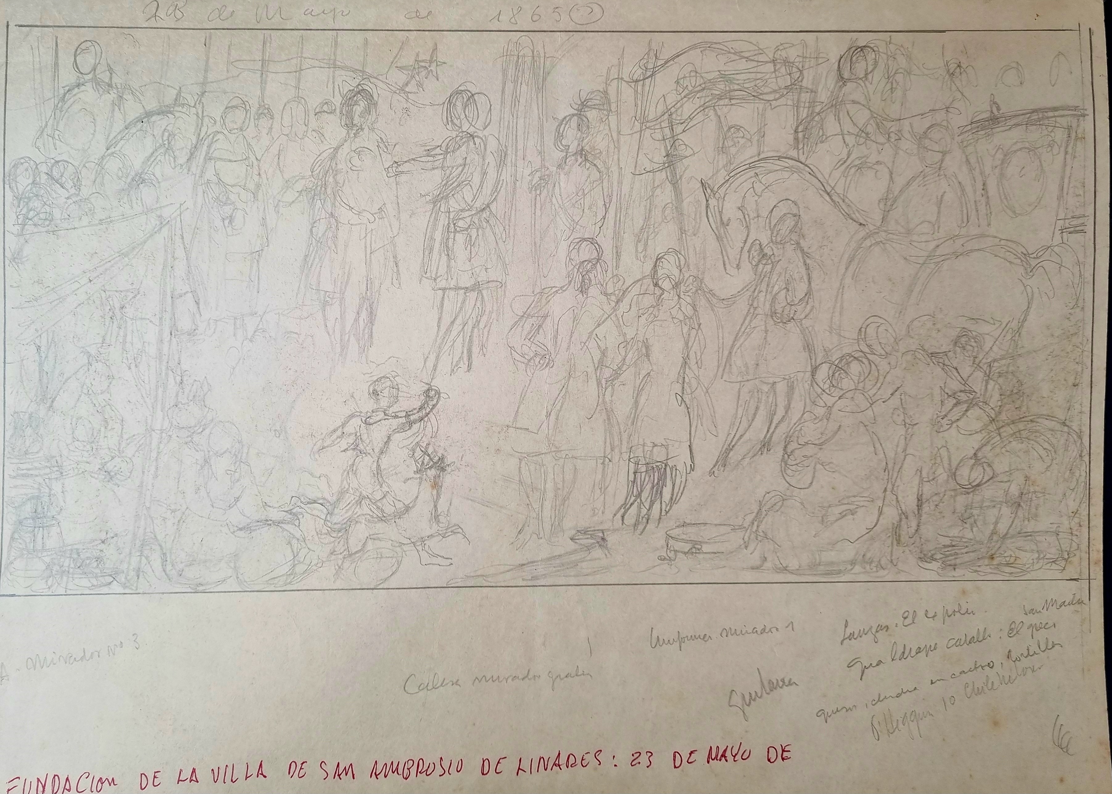 Bosquejo de mural Fundación de la Villa San Ambrosio de Linares