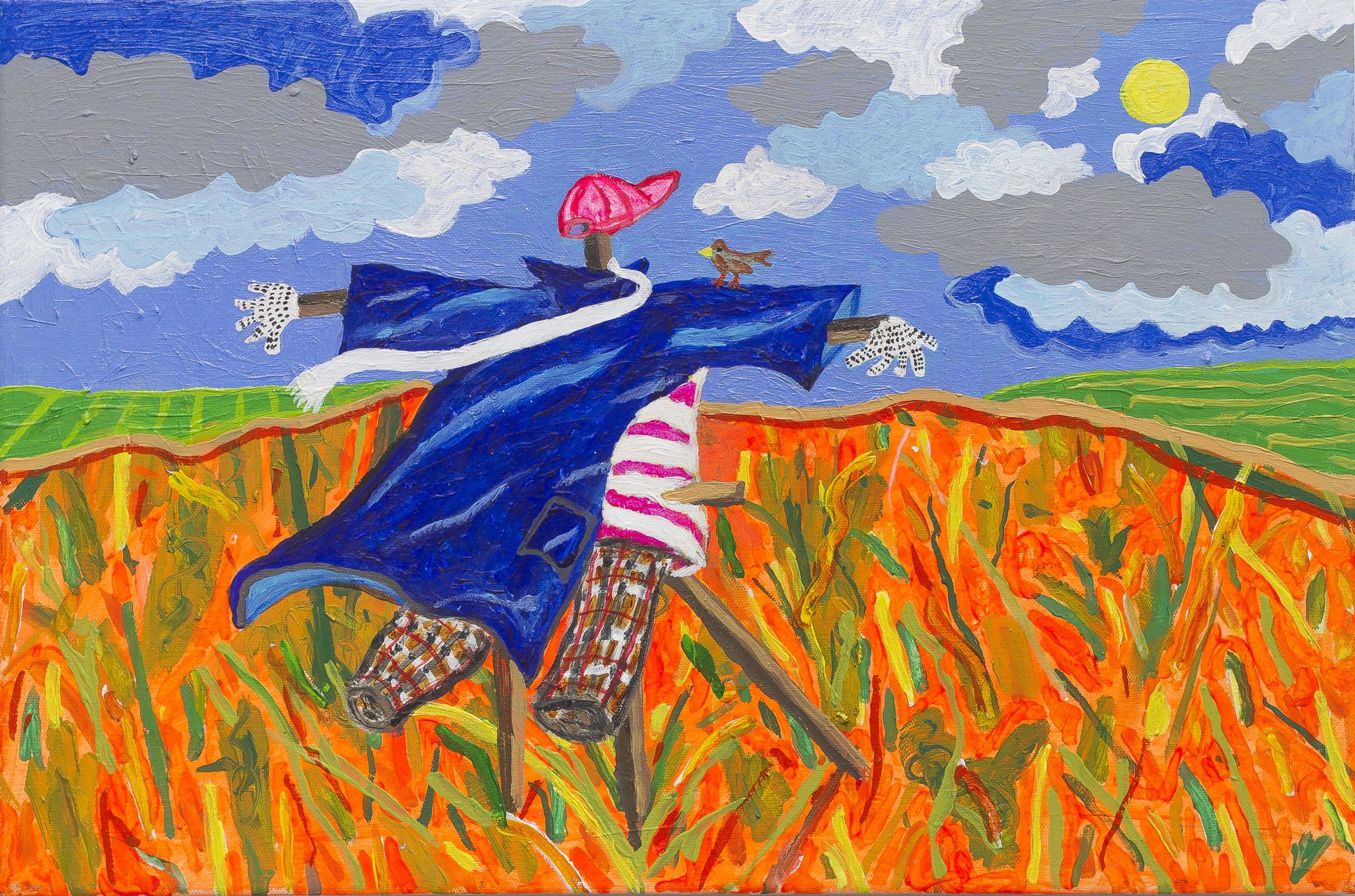 El espantapájaros le cuenta al gorrion que no le gusta su trabajo