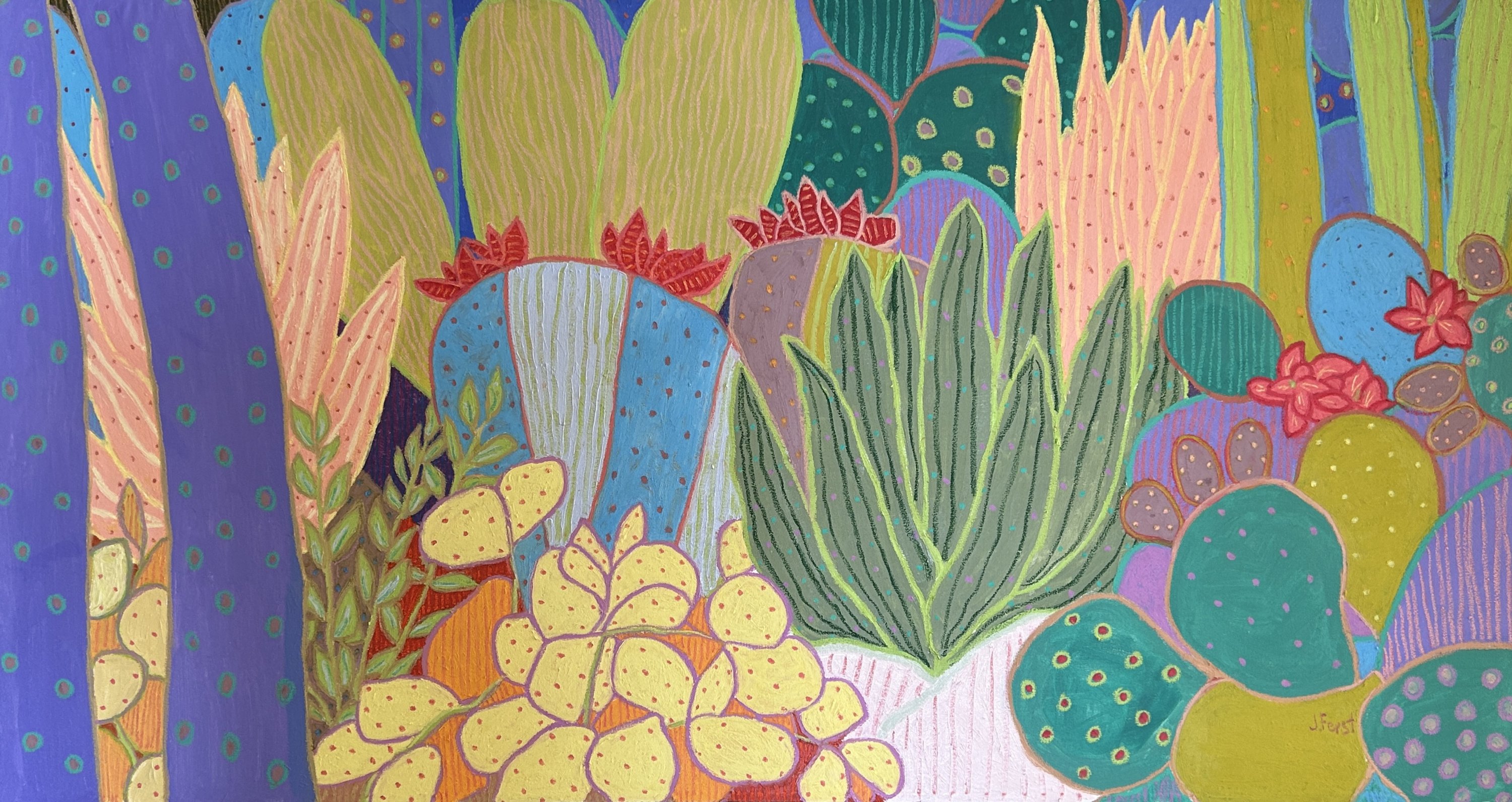 La Noche en el Jardín, Óleo sobre tela, 75 x 150 cm, por Jeff Ferst — Aura Galerías