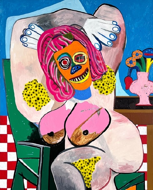 Nude with small flower bouquet