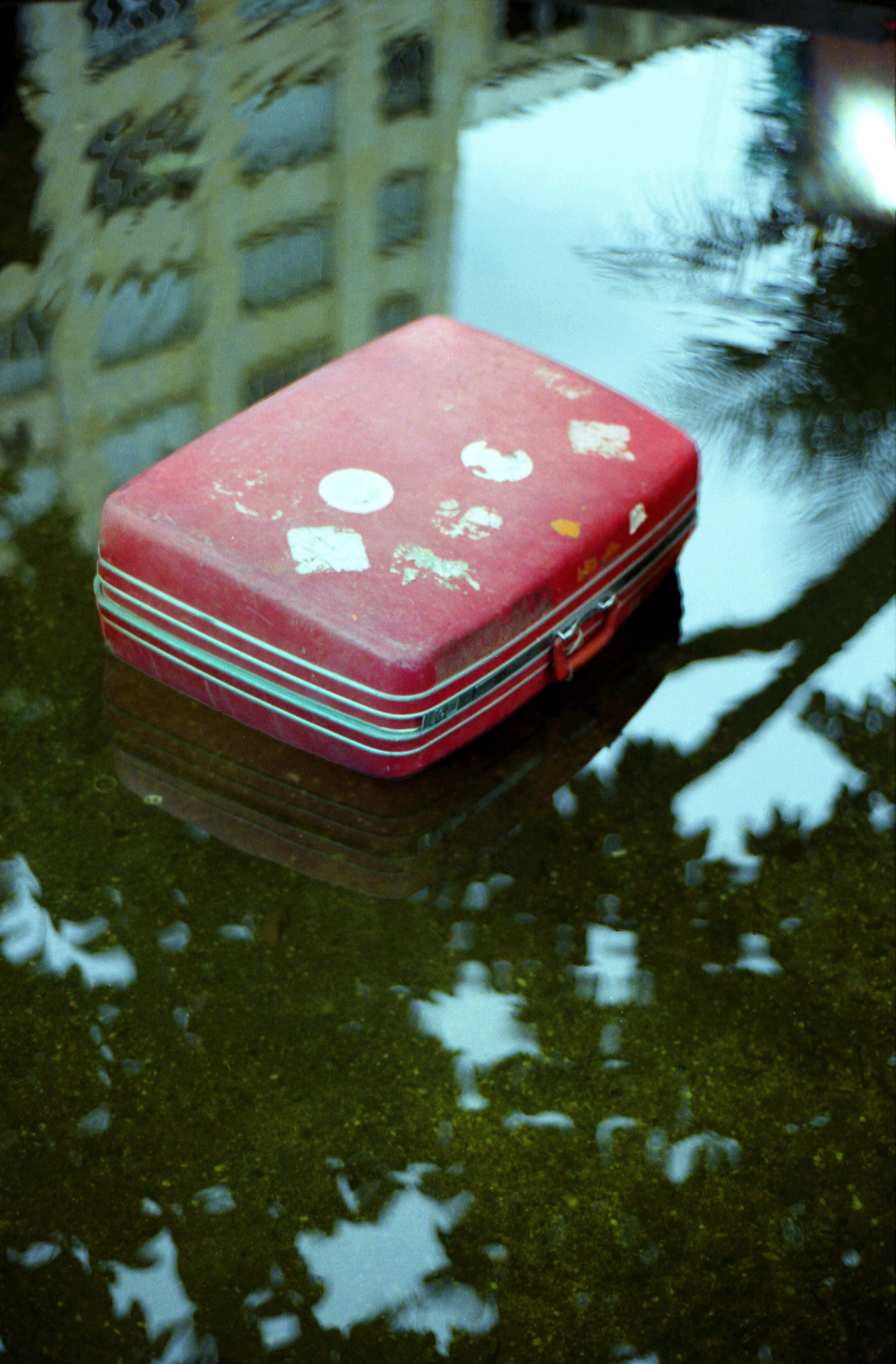 Maleta roja en la pileta 
