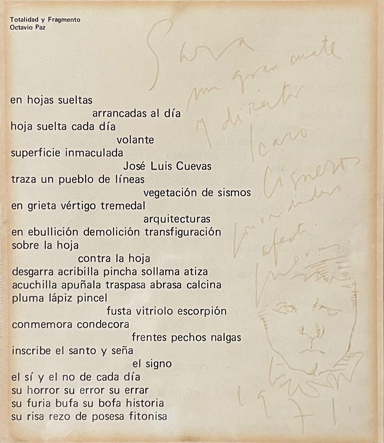 Poema Octavio Paz a Jose Luis Cuevas