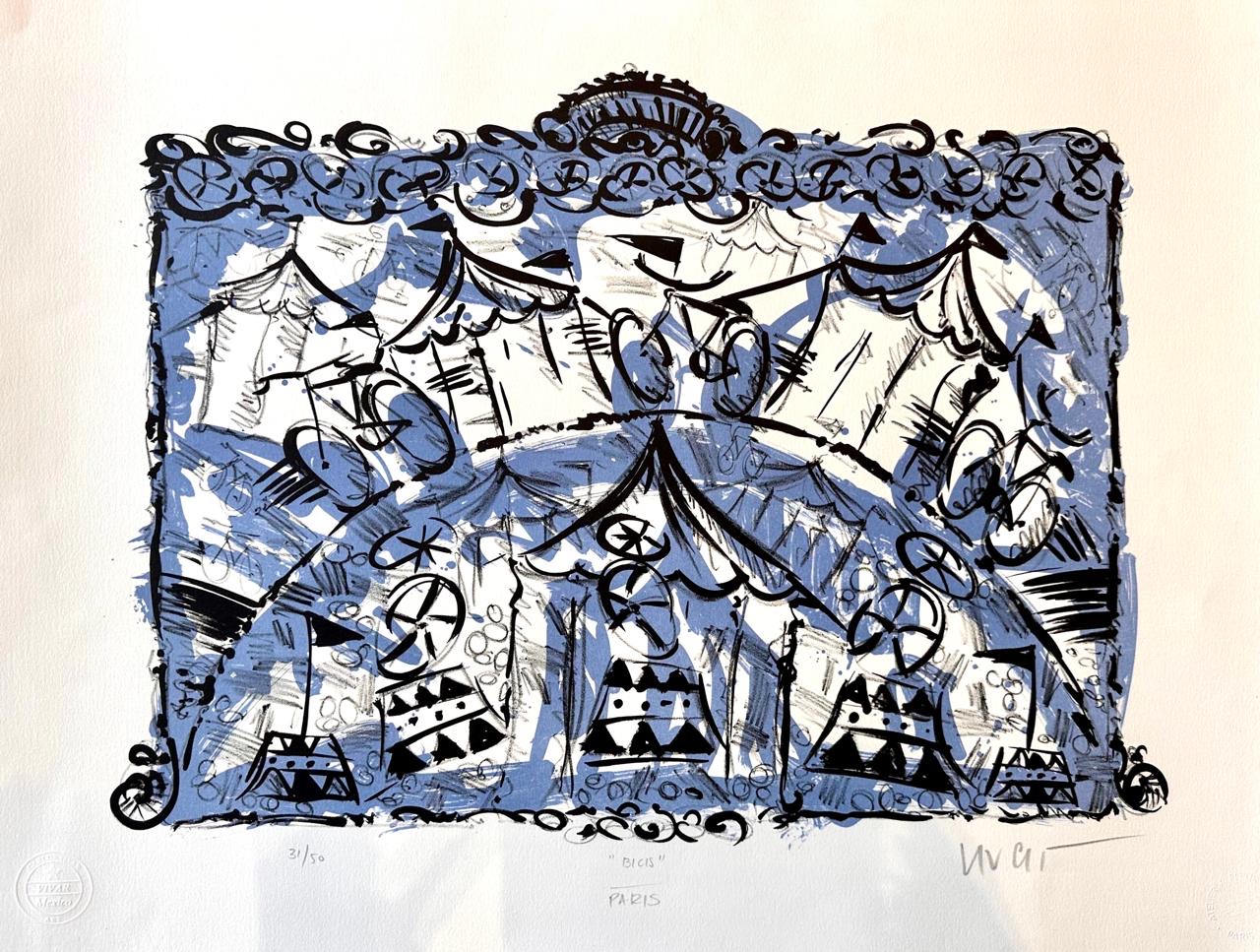 Bicis 31/50 (Hecha en Paris), Serigrafía, 48 x 66 cm, por Carlos Vivar — Aura Galerías
