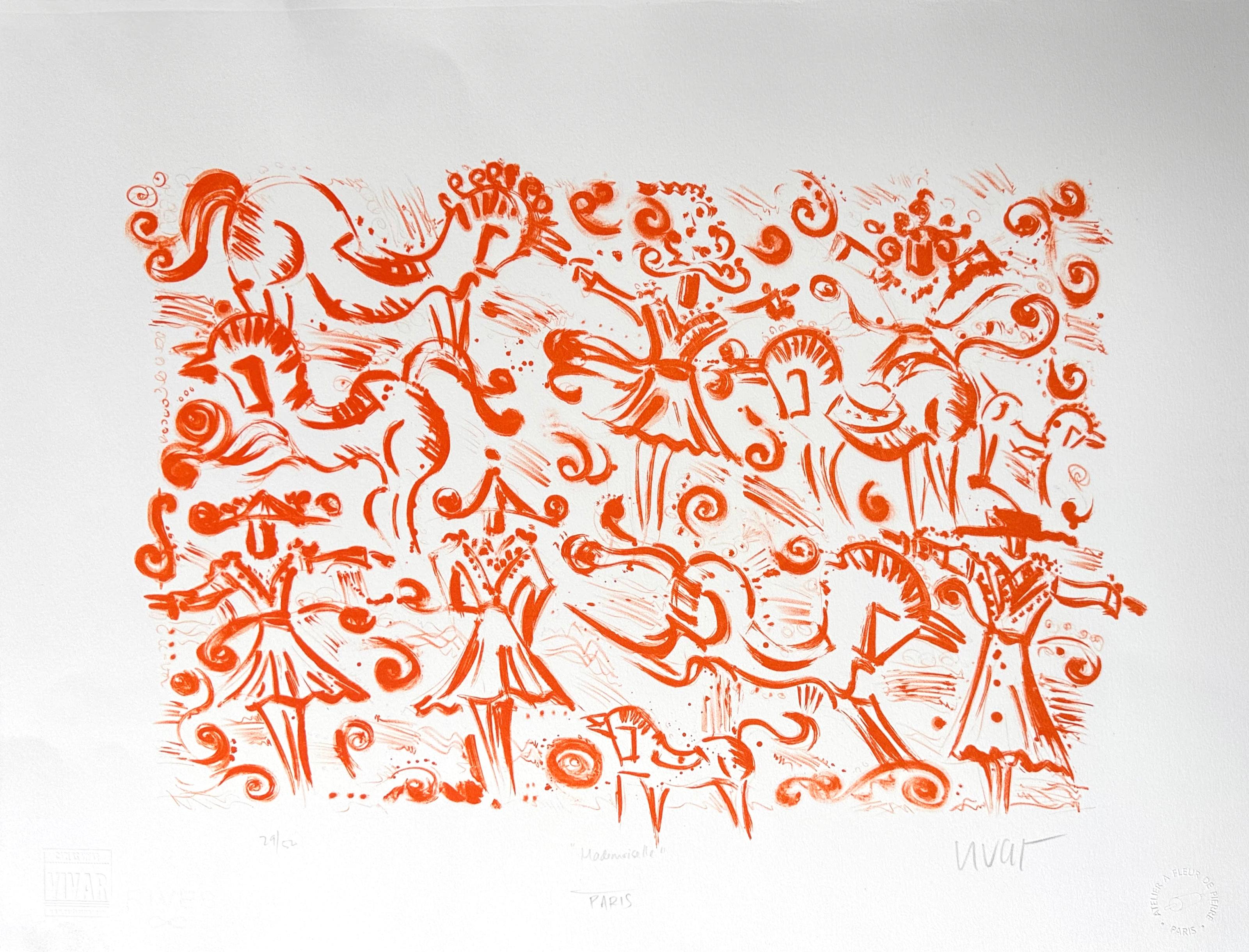 Mademoiselle, Serigrafía, 51 x 66 cm, por Carlos Vivar — Aura Galerías
