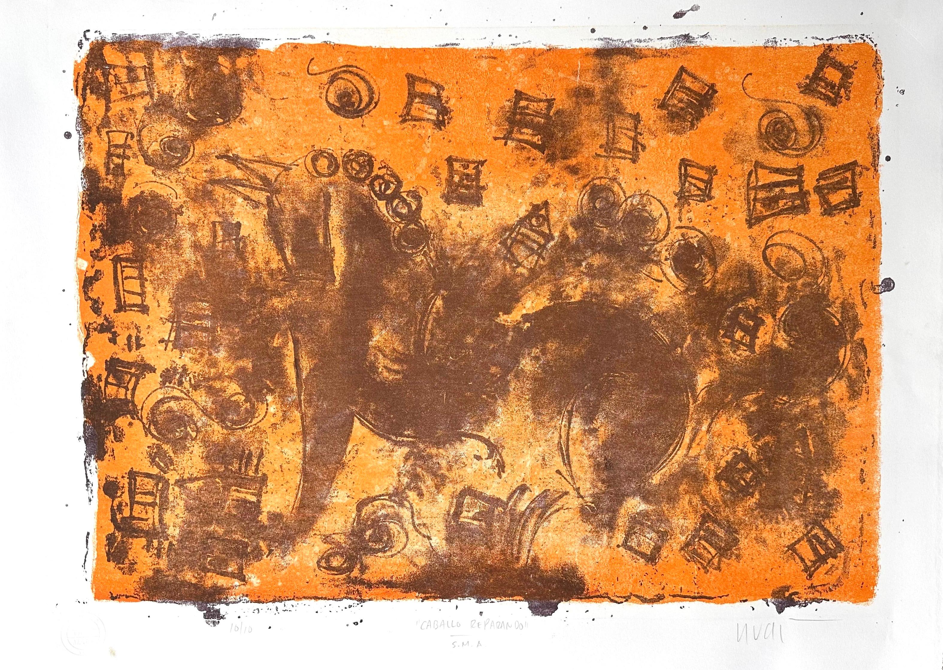 Caballo Reparando, Serigrafía, 56 x 78 cm, por Carlos Vivar — Aura Galerías