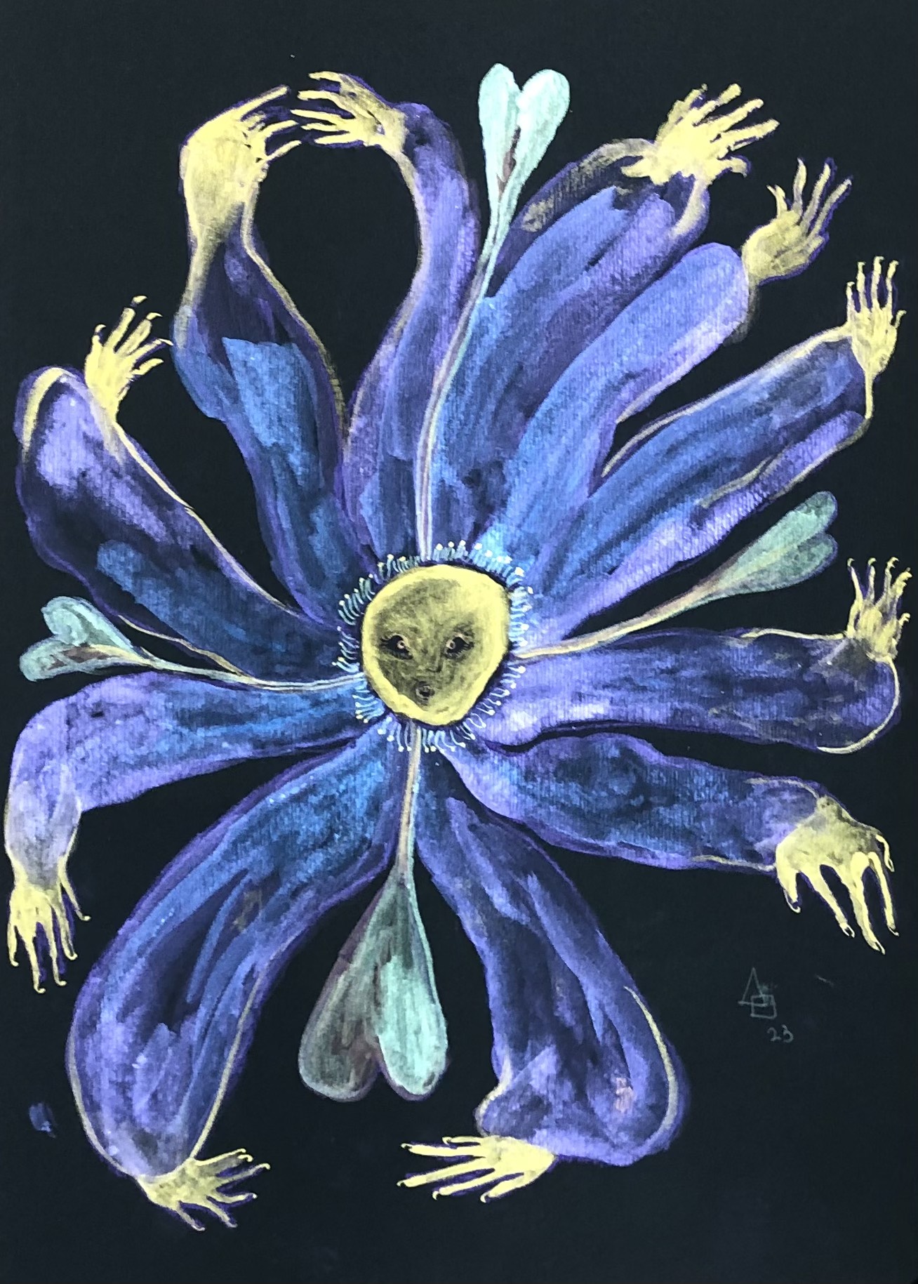 Flor enamorada con varias manos