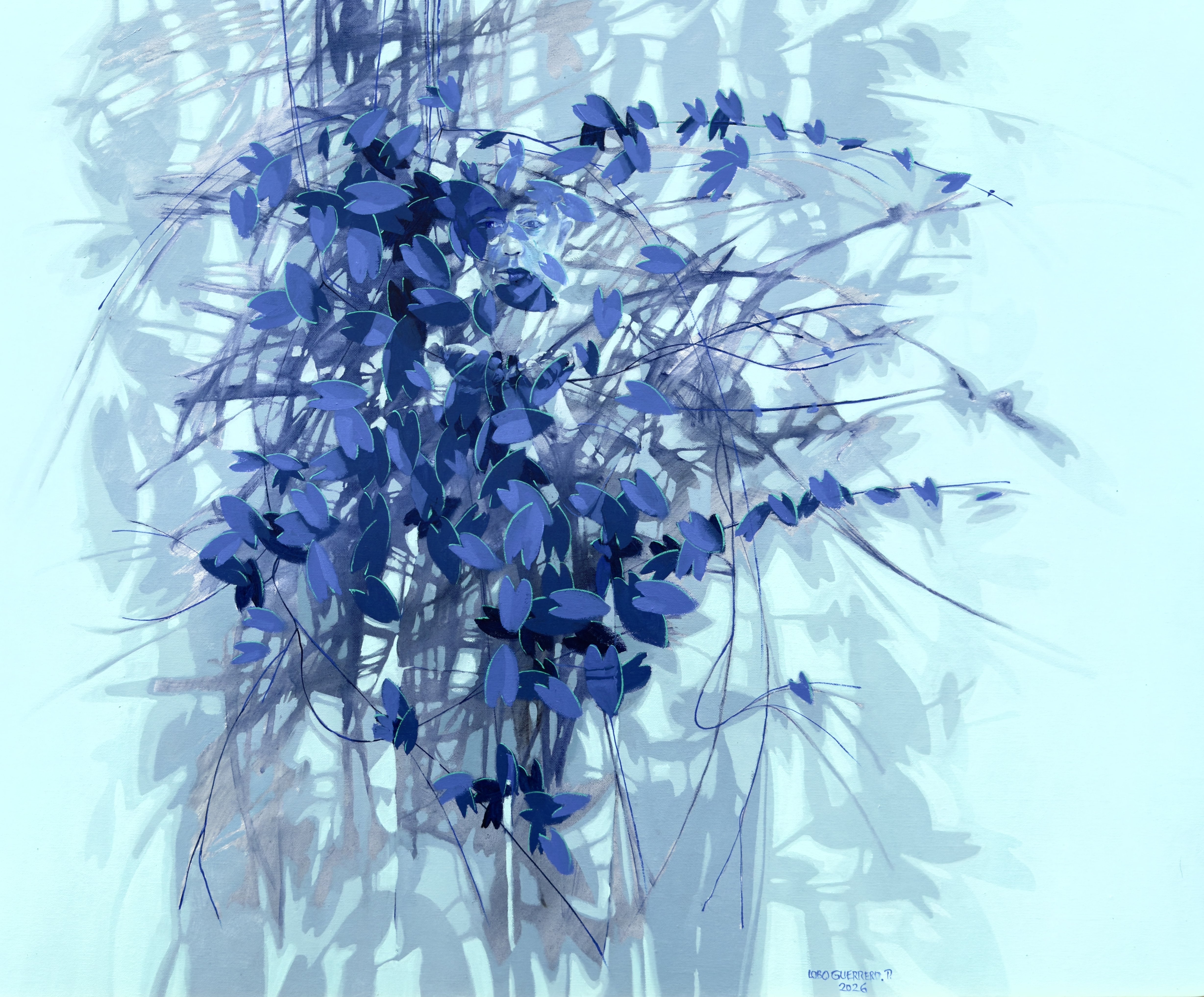 Constelación de hojas y sombras azules 