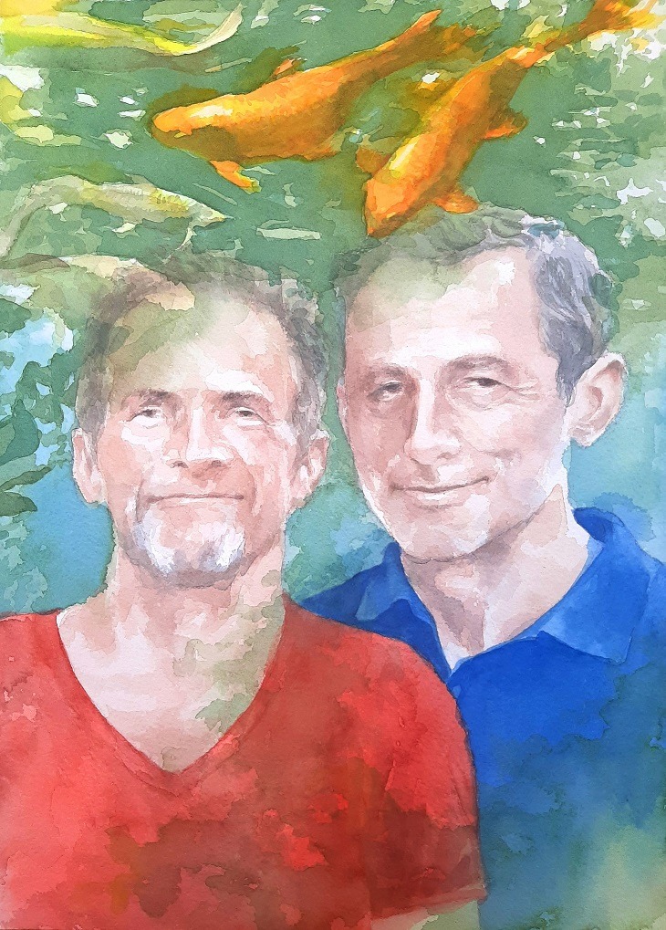 Retrato de Harald Kottler y Andre Mund en su jardín
