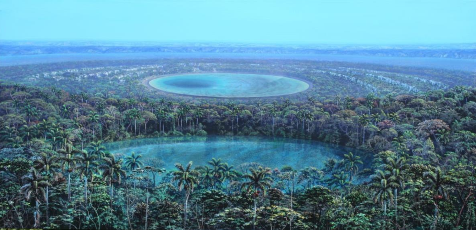 Cenotes del Sol y la Luna, Acrílico sobre tela, 100 x 200 cm, por Carlos Rios — Aura Galerías