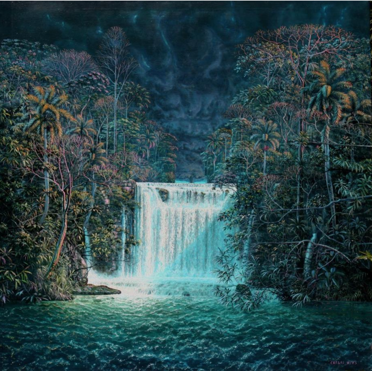 Tormenta, el Tornado y la Cascada, Acrílico sobre tela, 150 x 150 cm, por Carlos Rios — Aura Galerías