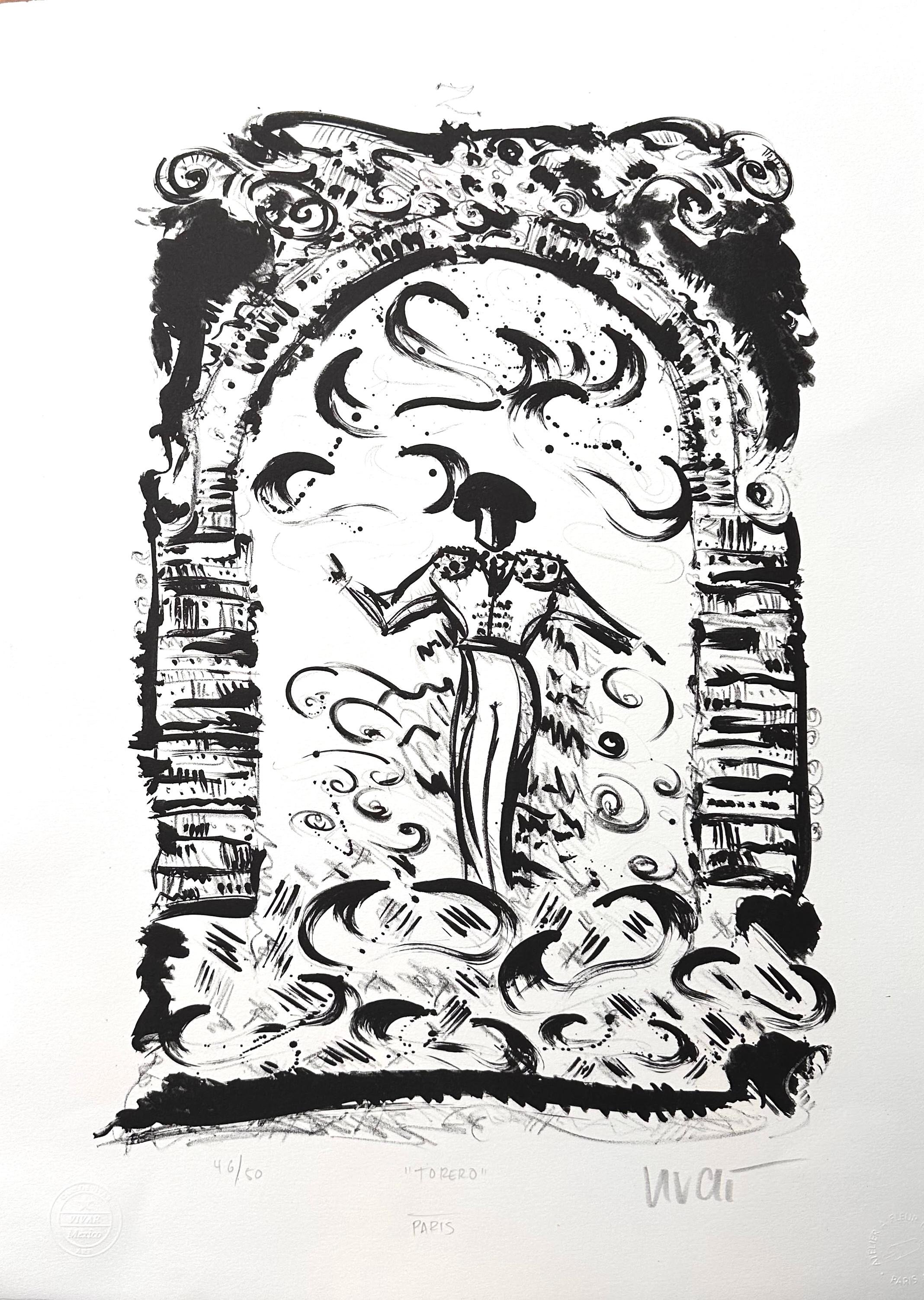 Torero, Litografía, 66 x 48 cm, por Carlos Vivar — Aura Galerías