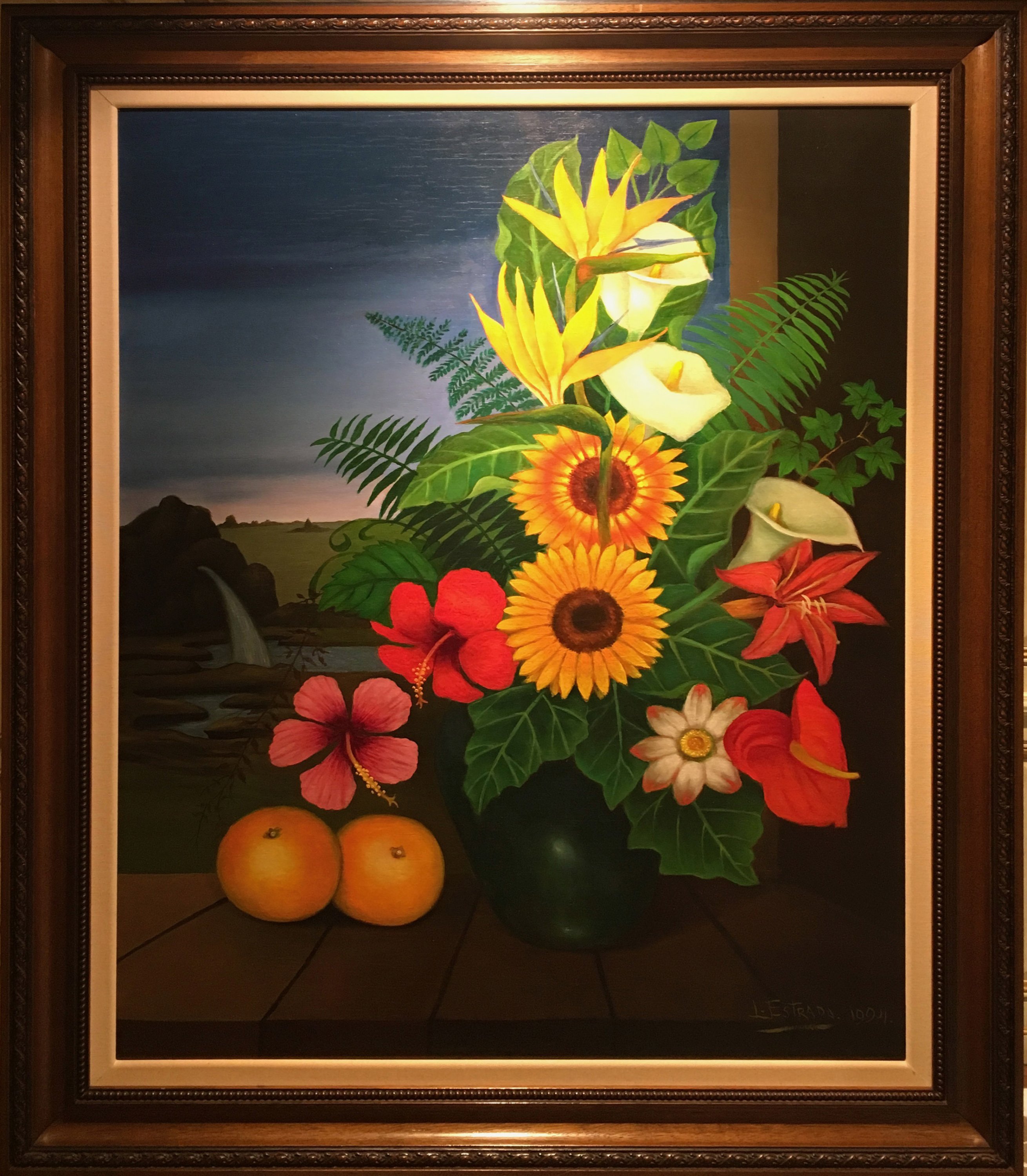 Florero y naranjas